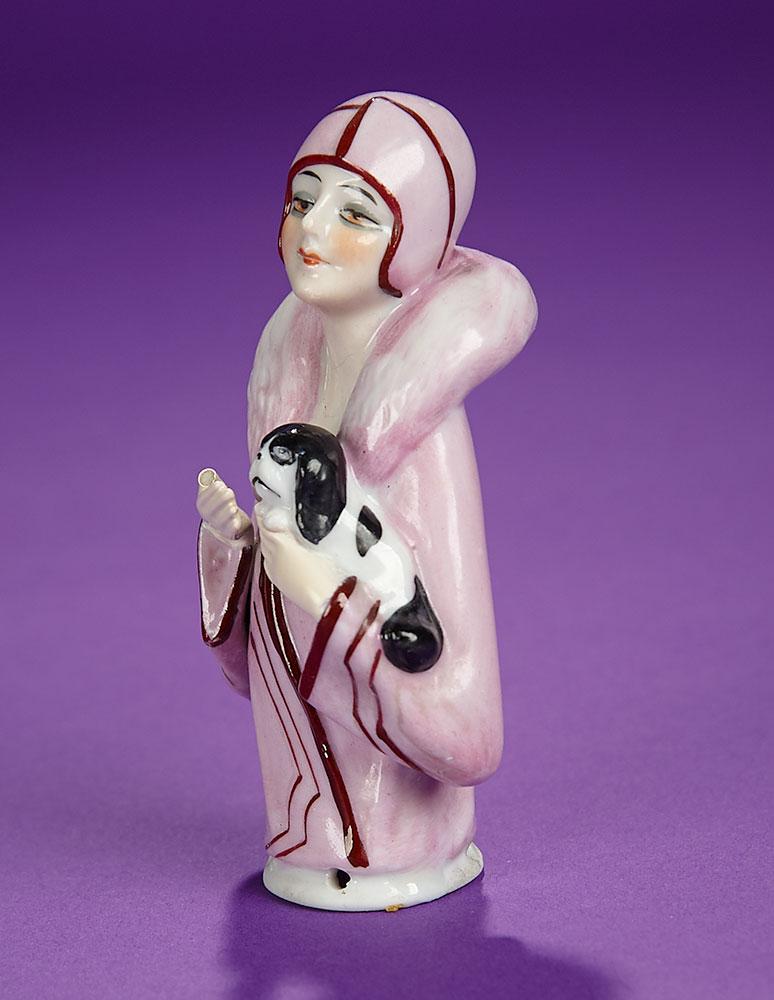 German Porcelain Half-Doll "Flapper holding Pup" 100/200
