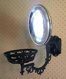 Antique Oil Lantern Bracket with Glass Mirrored Reflector: Very sturdy, cast is in good shape.