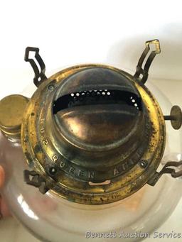 Oil Lantern: No. 2 Queen Anne burner. Oil lamp glass in excellent condition. Small imperfections in