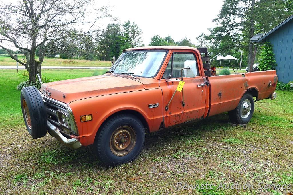 1972 GMC 3/4 ton pickup truck. Runs, drives. Brakes are OK. 350 V8 engine with a 4 speed manual