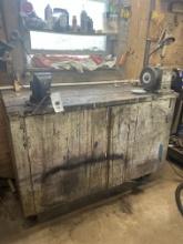 Record 3VS Vice & Craftsman 1/2hp Bench Grinder on a 28” x 58” Rolling Cabinet