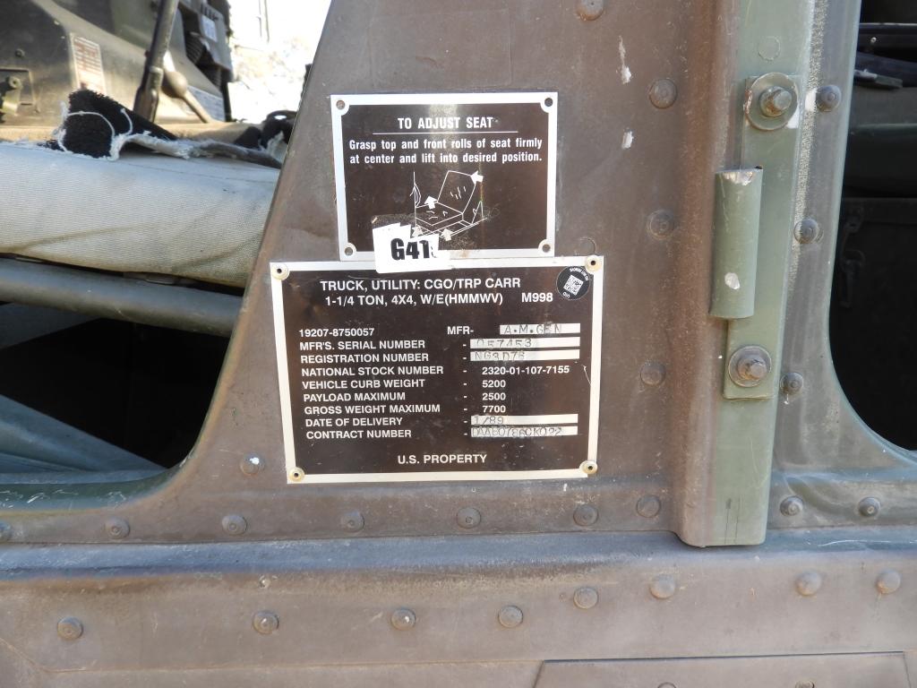 Military Humvee utility truck, dsl, 1 ¼ ton