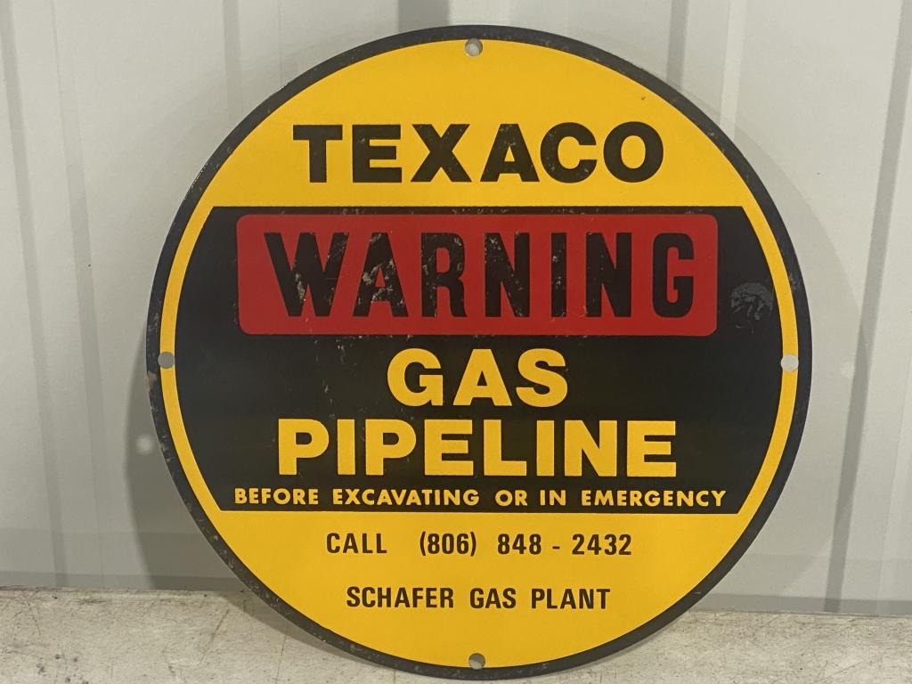 (2) Texaco Warning Gas Pipeline 12" round