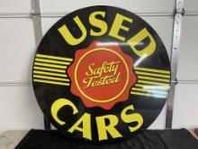 Used Cars deco sign, 47" round printed vinyl