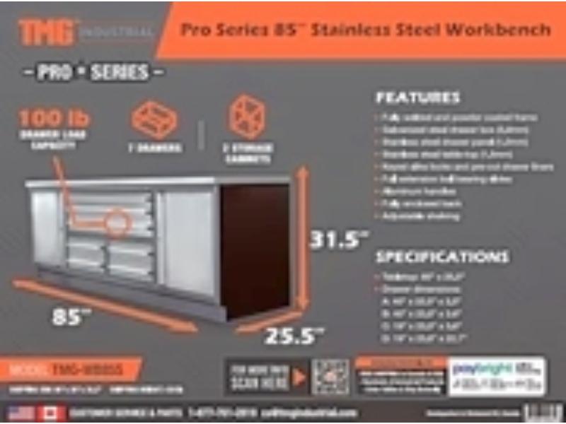 New TMG-WB85S Workbench Stainless Steel 85"