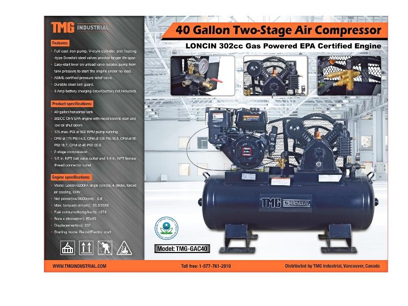 New TMG-GAC40 Air Compressor 40 Gallon Loncin