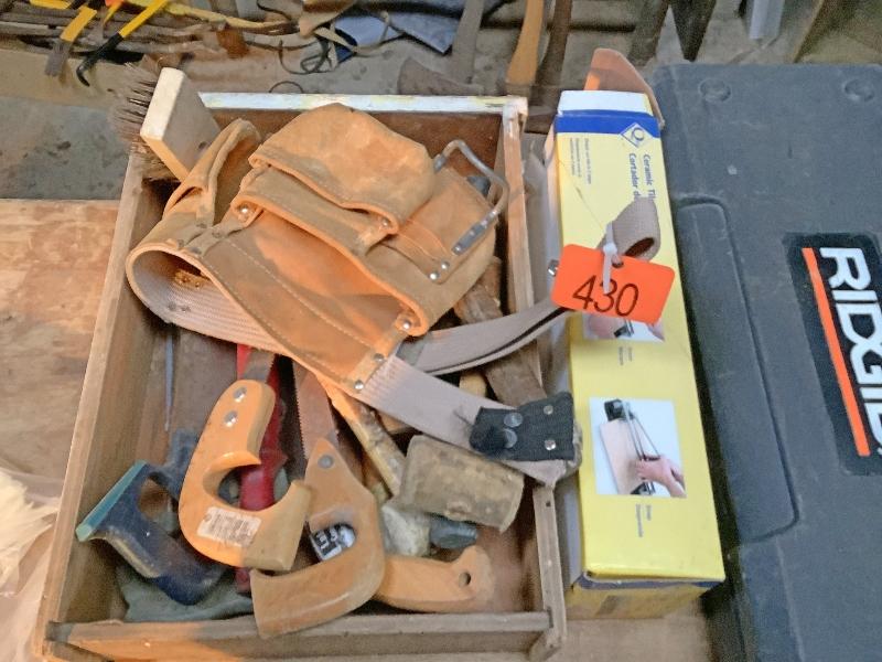 Assorted Tools, Tool Belt & Tile Cutter