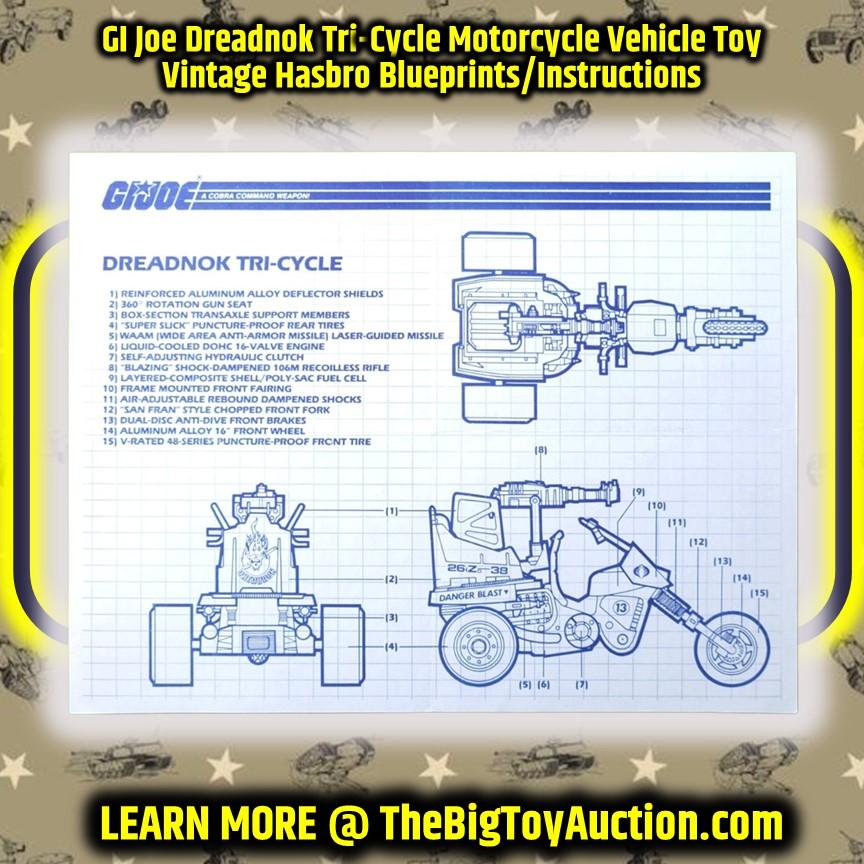 GI Joe Dreadnok Tri-Cycle Motorcycle Vehicle Toy Vintage Hasbro Blueprints/Instructions