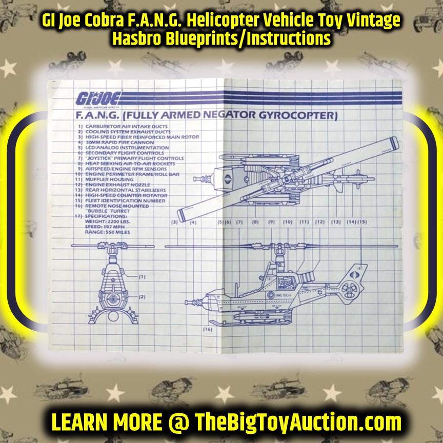 GI Joe Cobra F.A.N.G. Helicopter Vehicle Toy Vintage Hasbro Blueprints/Instructions