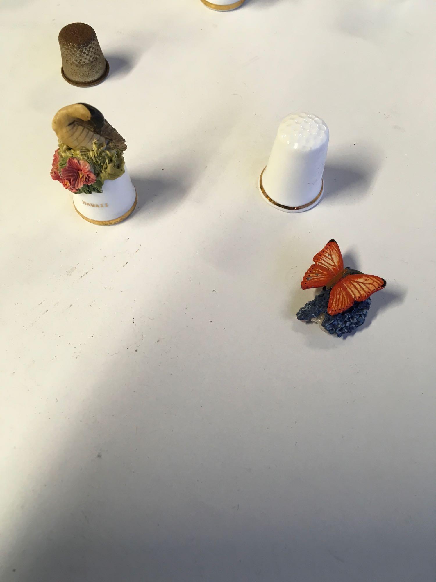 Vintage collectible Thimbles 7) ceramic 1) hand card scenic 1) metal. See pics for stamps