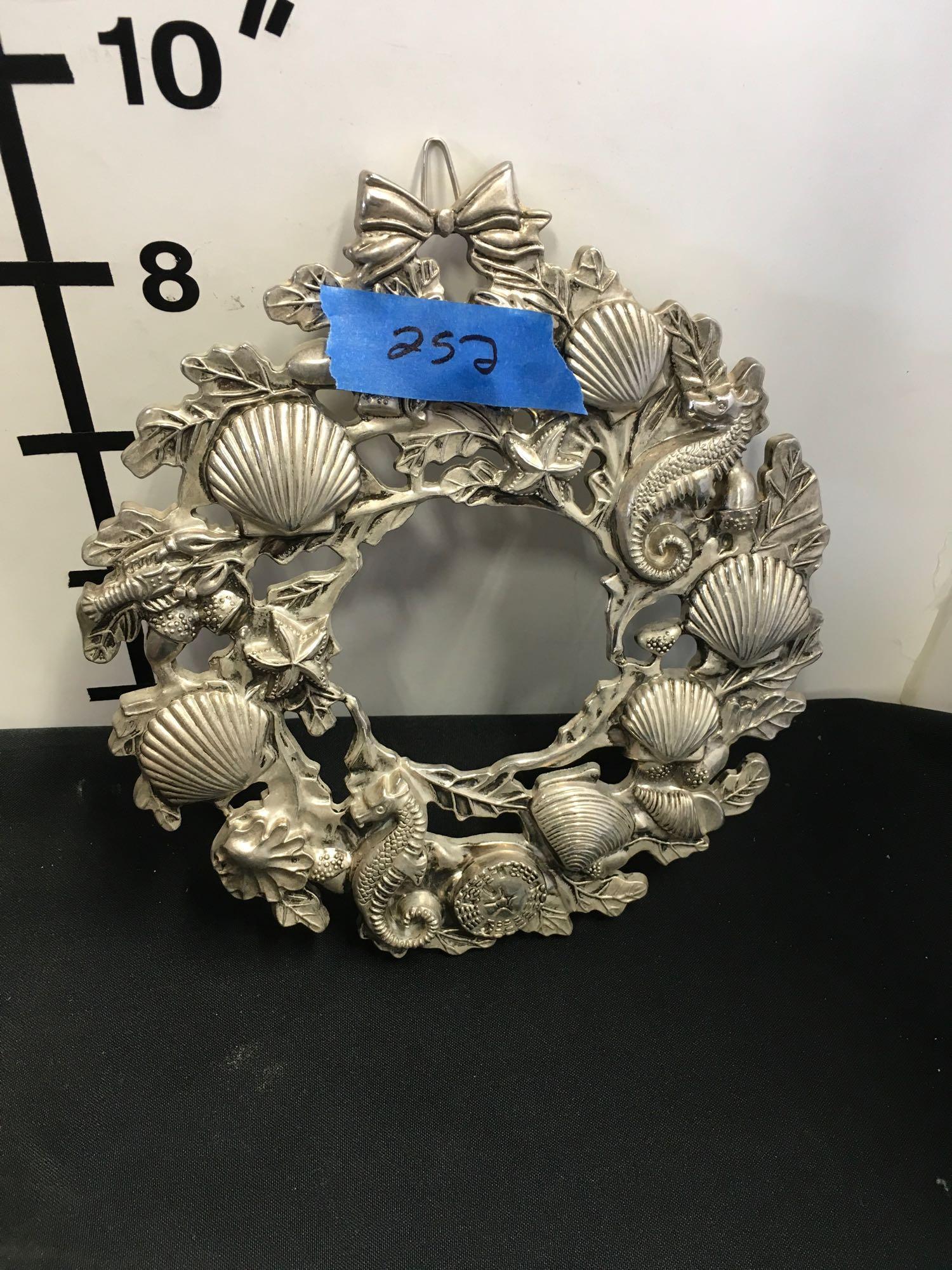 Sterling silver shell bowl & U K Reg No 2040312 wall haninging wreath trivet