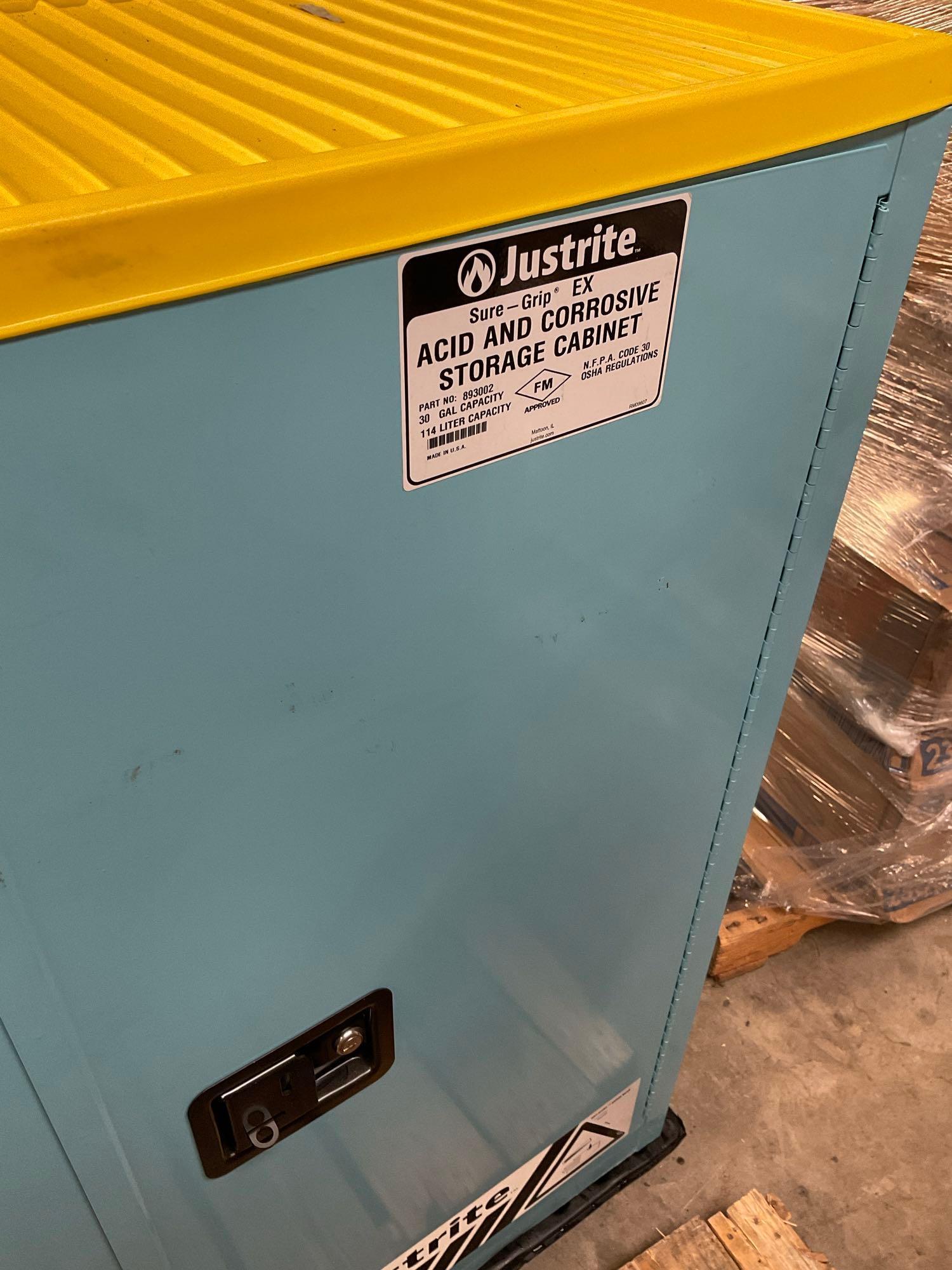 Justrite Sure Grip EX acid and corrosive storage cabinet. 44" L x 43" W x 18" D