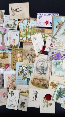 Large group of antique greeting cards