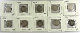 Lot of (10) misc Liberty Nickels 1907-1912.