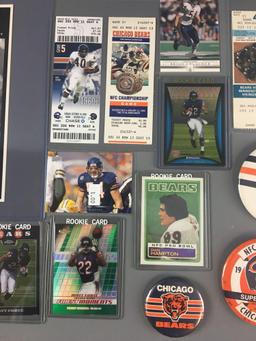 Group of Chicago Bears Rookie Cards, Pinbacks, tickets stubs and more
