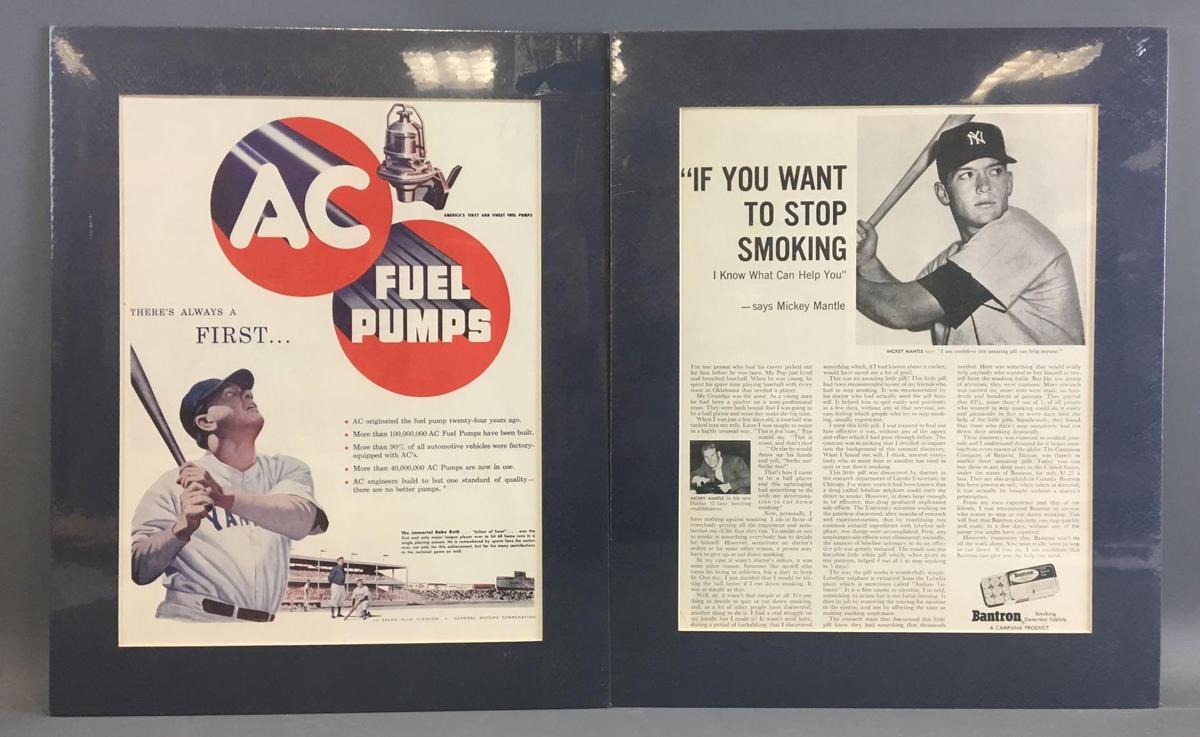 Vintage Babe Ruth and Mickey Mantle Advertising Ads