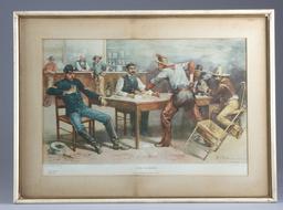 Very desirable and original framed Lithograph by American Lithograph Co., plate No. 5, Poker Series,