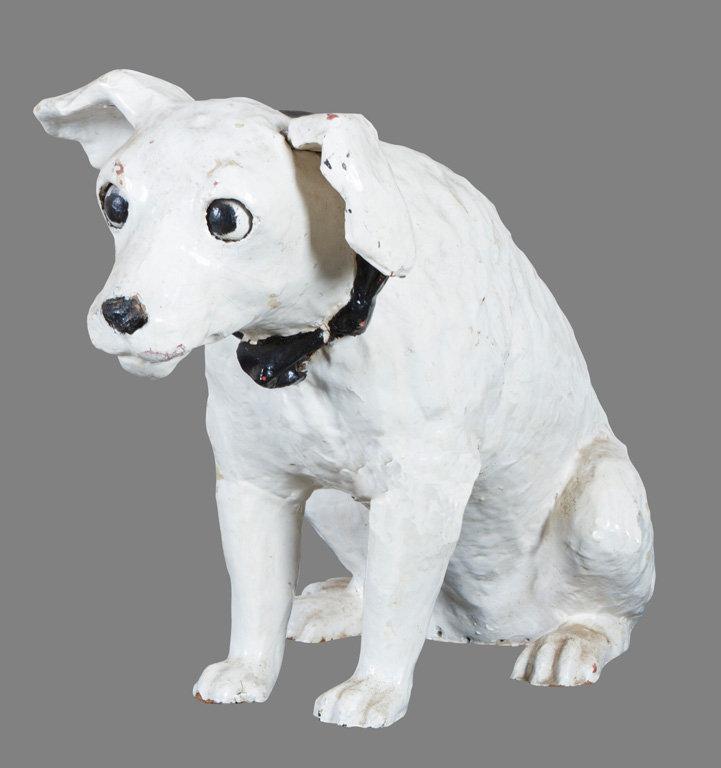 Rare, highly collectible antique Papier Mache Dog Mascot for Victor Talking Machines, circa 1910, wi