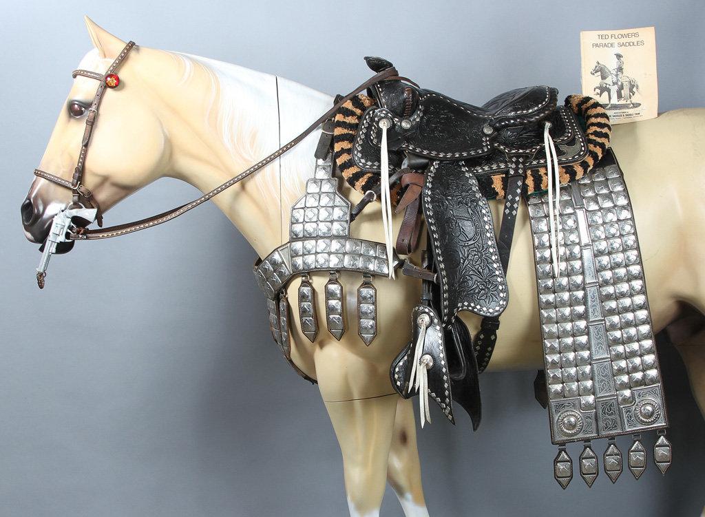 Silver mounted Parade Saddle and Outfit, attributed to Ted Flowers Western Saddle Co.  Heavily toole