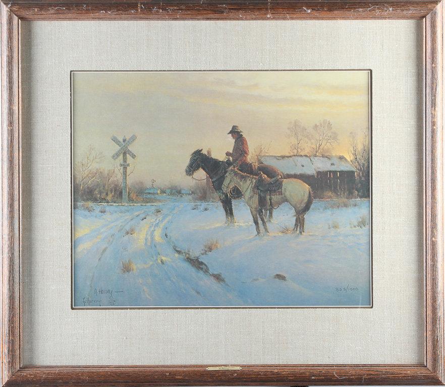 An original double signed, framed western Print by noted artist, the late G. Harvey (1933-2017), tit