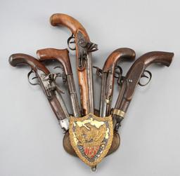 Collection of five early Belt Pistols in both Flintlock and Percussion, all to be sold in as found c