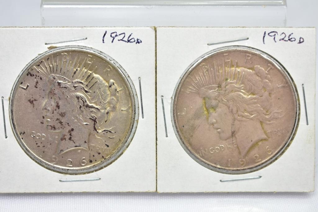(2) 1926 D Silver Peace Dollars (Sells Together)