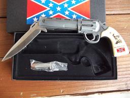 Robert E. Lee Confederate Gun Pistol Knife & Bullet Knife In Box Set Confederate Flag