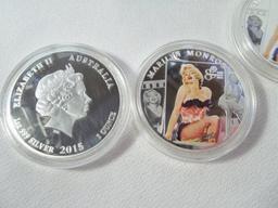 5 Silver Plated 1 Ounce 999 Silver 2015 Australia Marilyn Monroe Anniversary Coins 1926-2011