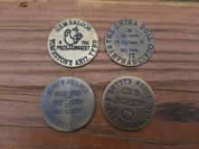 Lot of 4 Brass Brothel Whore House Tokens