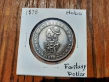 1878 Hobo Morgan Dollar Creepy Clown Skull Skeleton Fantasy Dollar
