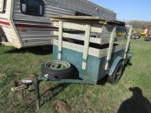 101. 51 INCH X 75 INCH TWO WHEEL TRAILER WITH WOODEN RACK, NO REGISTRATION