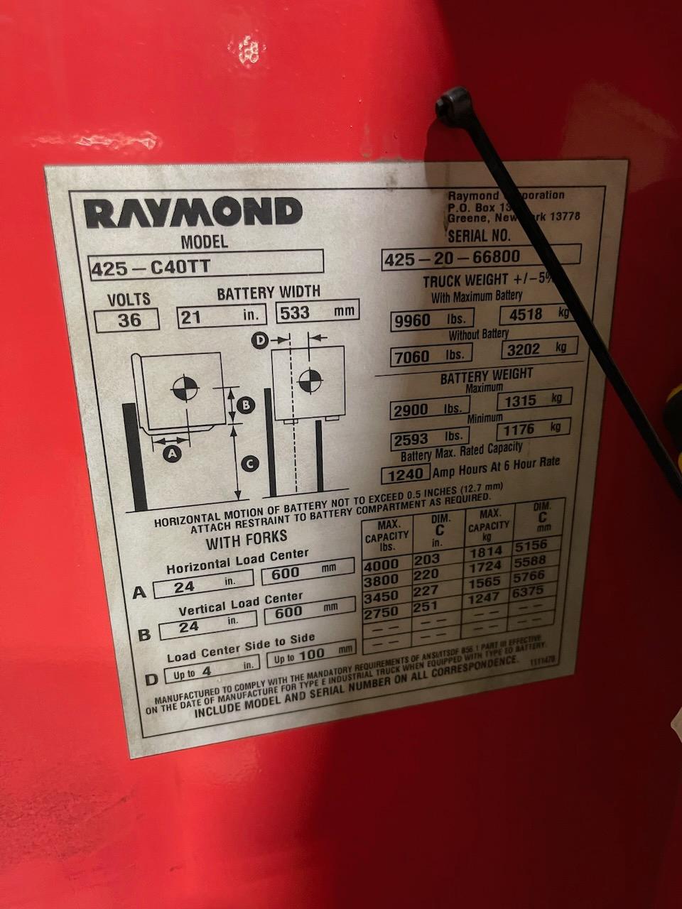 Raymond - Stand Up Forklift - Model 425-C40TT