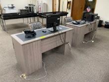 Reception Desk & Chair - Leather top, grey wood finish - IT excluded