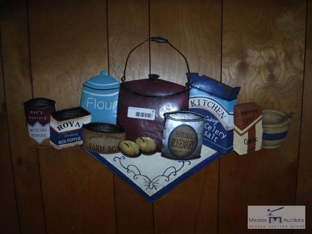 Decorative wall pieces - baskets - tin advertising cans