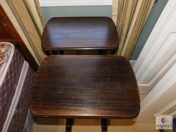 Lot of 2 Vintage Wood Side Tables Spindle Legs