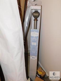 Lot of Curtain Rods and Accessories & Roll of Fabric