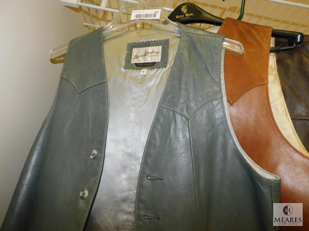 Lot 3 Leather Mens Vests & 6 Western Dress Shirts