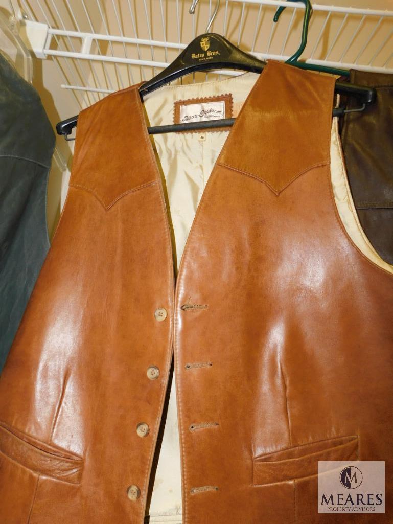 Lot 3 Leather Mens Vests & 6 Western Dress Shirts