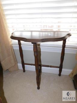 Plaid Occasional Arm Chair & Vintage Wood Half-Moon Side Table
