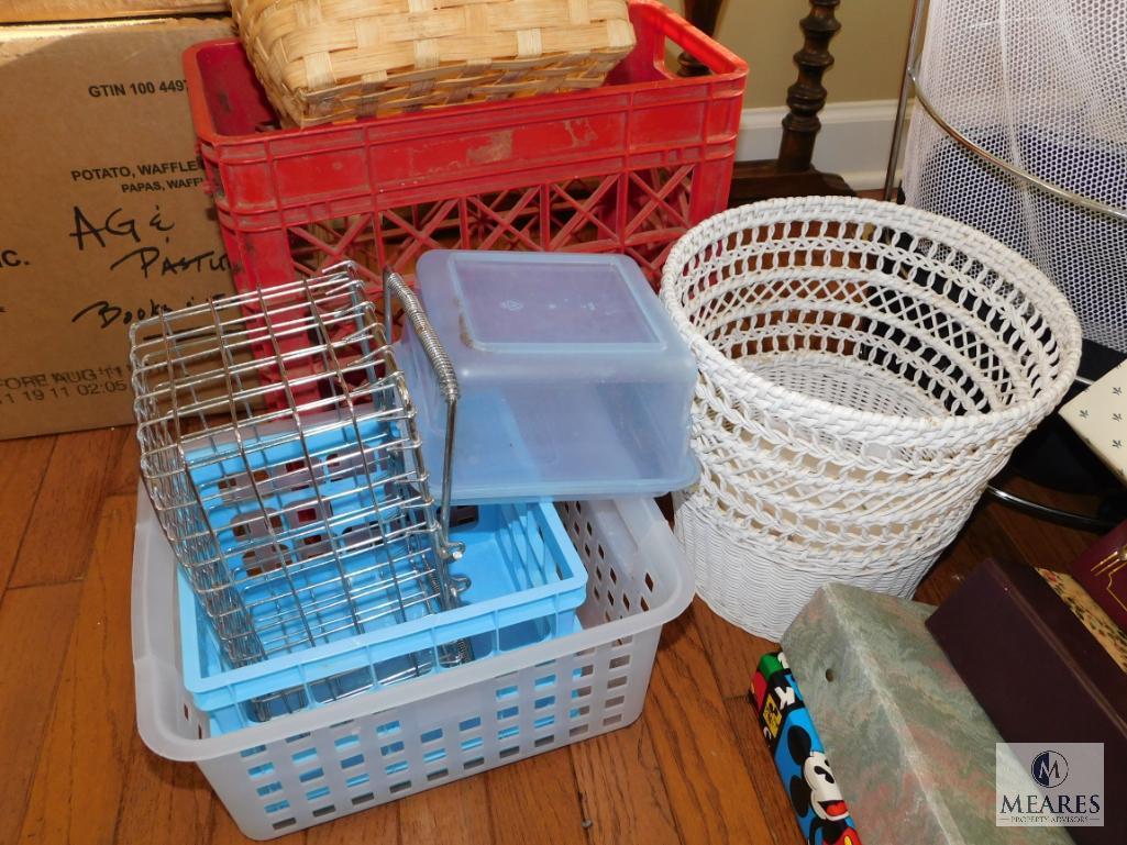 Lot of Storage Baskets & Laundry Hamper & Several Photo Albums