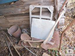 Contents of Lean-To Shed Tool Handles, Tie Rods for Fence, Drum, +