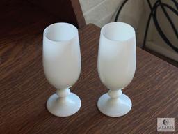 Pair of 6" Pedestal Juice Glasses Possibly Milk Glass