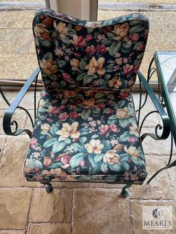Vintage Metal Patio Chair with Cushion and Glass Top Table