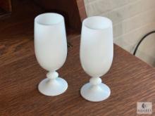 Pair of 6" Pedestal Juice Glasses Possibly Milk Glass