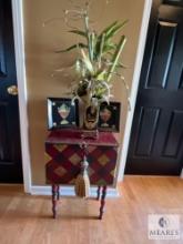Side Table With Pair of Decor Plates and Floral Arrangement