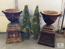 Pair of Planters and Two Topiaries - 29.5" to 32.5"