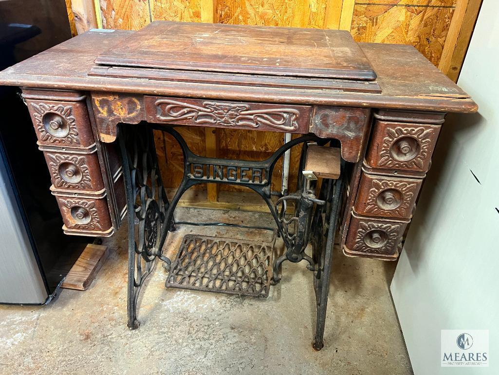 Antique Singer Pedal Sewing Machine Table - No Sewing Machine
