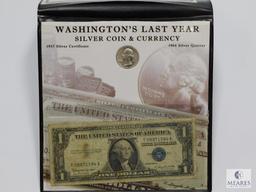 Washington's Last Year Silver Coin & Currency In Display Folder