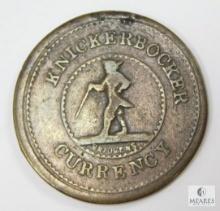 1861-1865 Civil War Trade Token, Knickerbocker Currency, Pure Copper, Good For 1 Cent