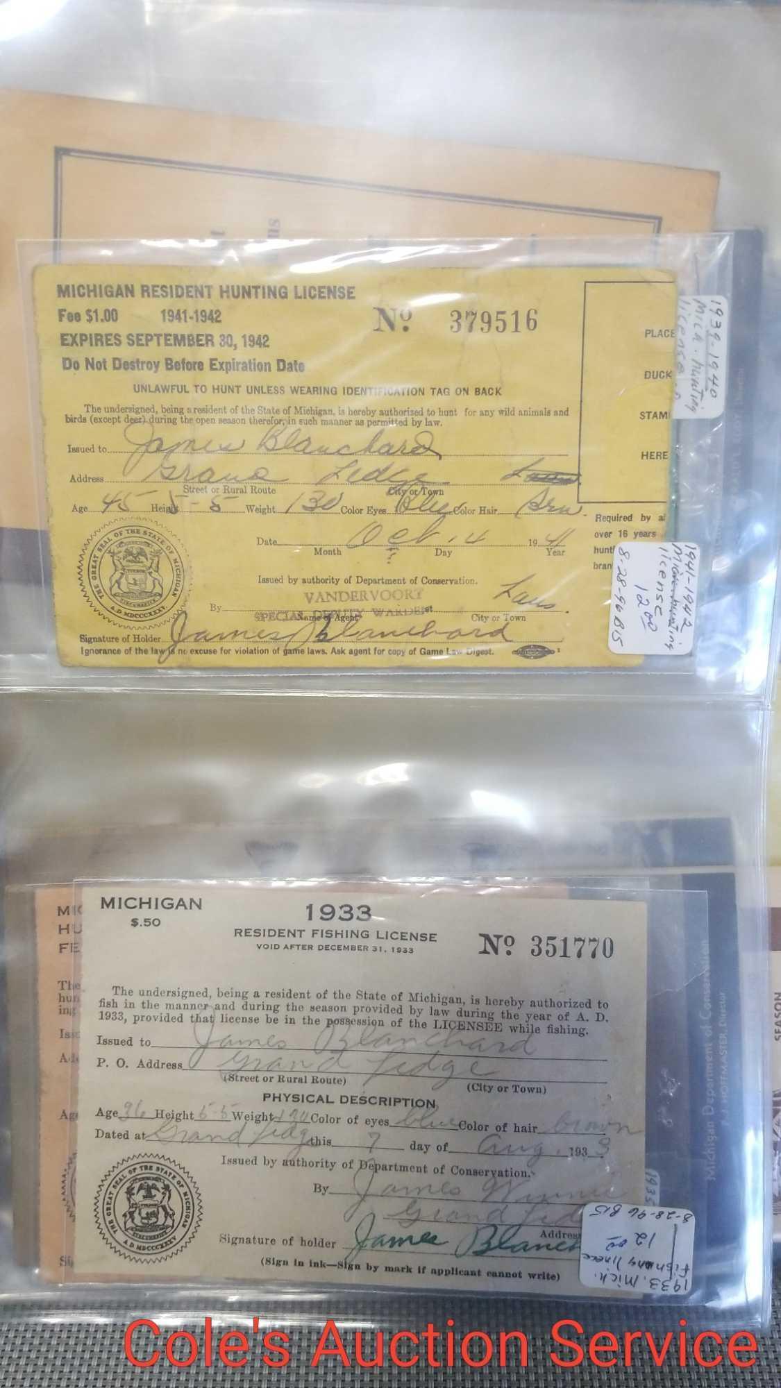 Huge group of antique hunting licenses. See photos for details.
